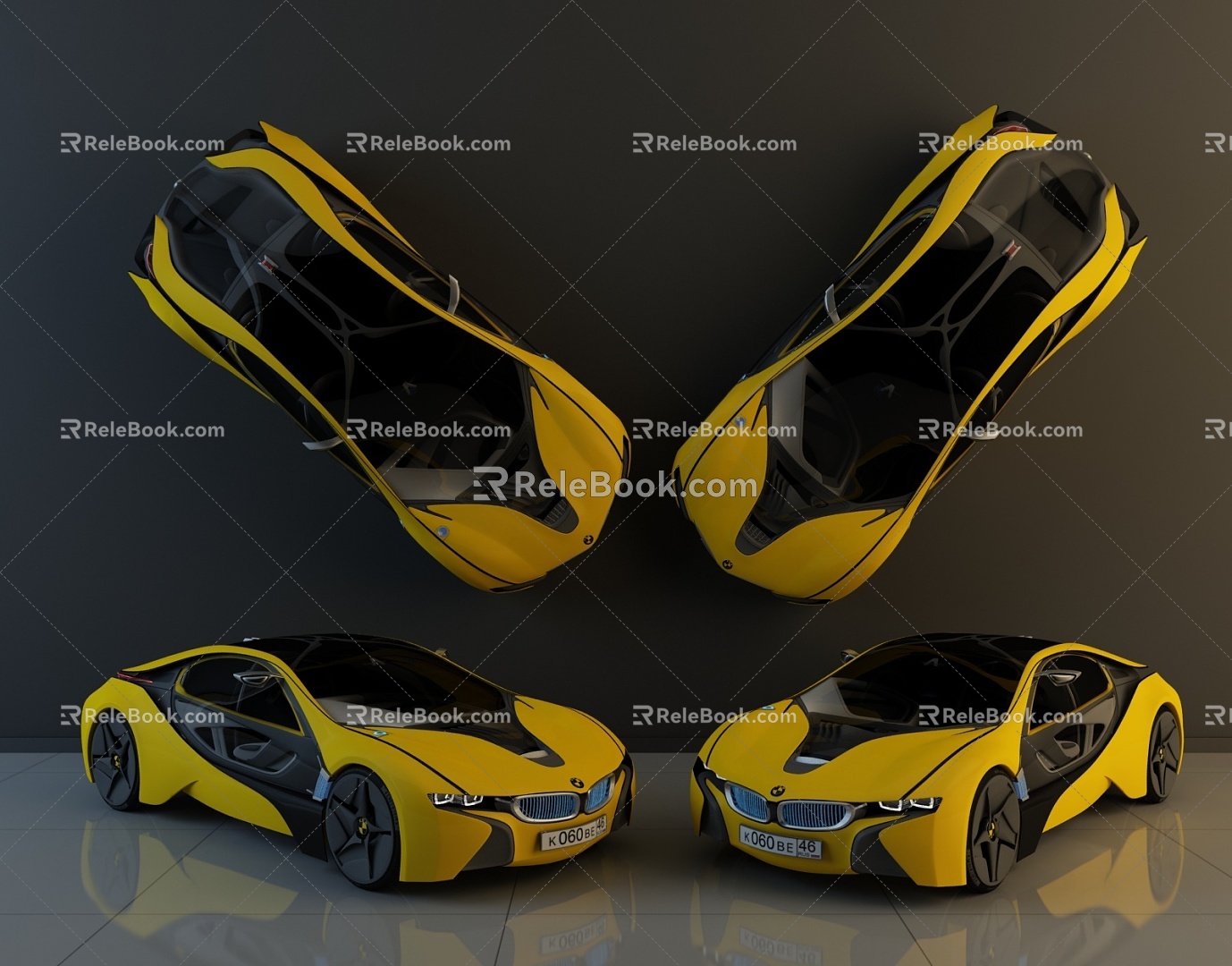 Yellow sports car 3d model