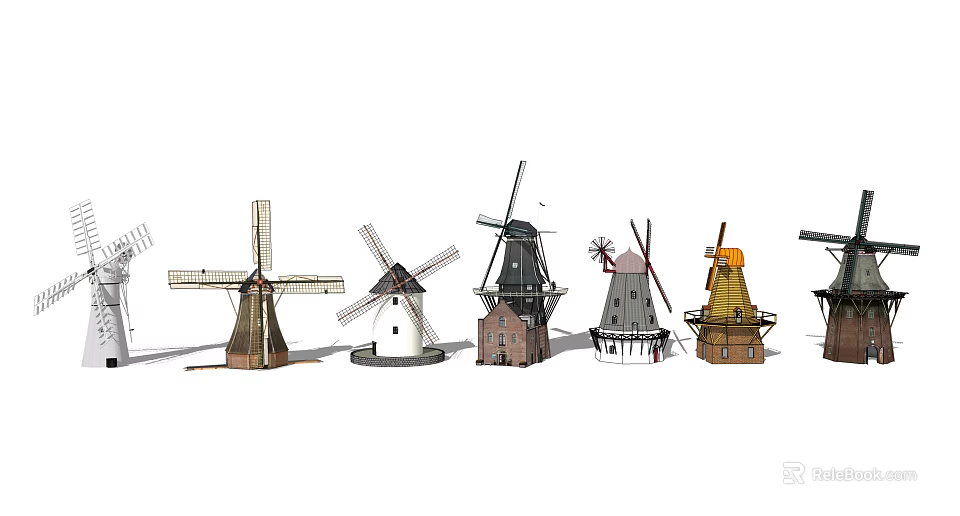 Windmill Architectural Components Featuring Various Traditional And Modern Design Styles 3d model 