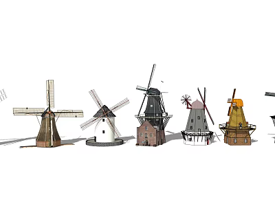 Windmill Architectural Components Featuring Various Traditional And Modern Design Styles 3d model