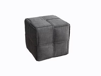 Gray Square Fabric Ottoman with Stitched Panel Details for Living Room Decor 3d model