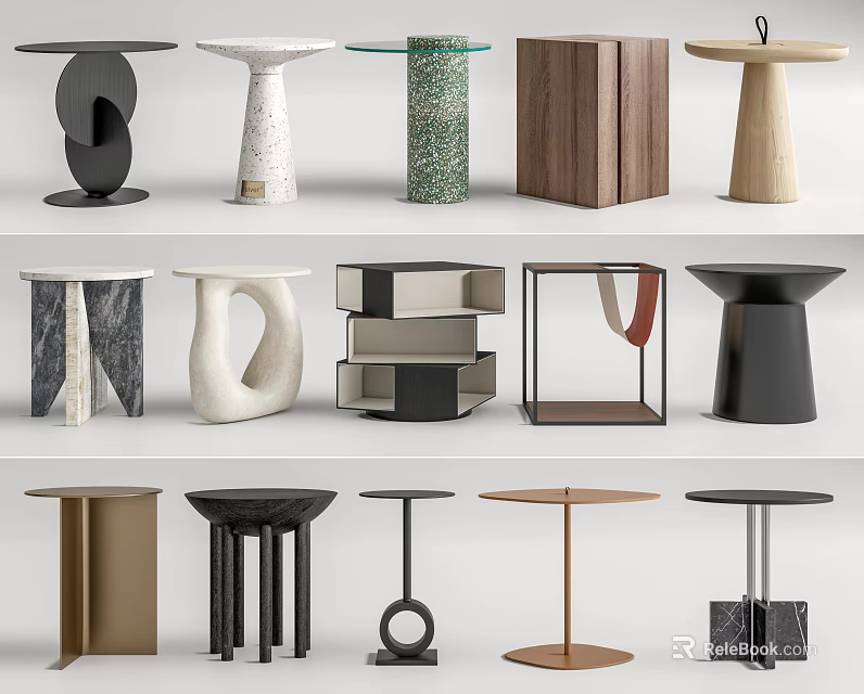 Various Modern Side Table Designs With Different Styles And Materials For Home Decor 3d model