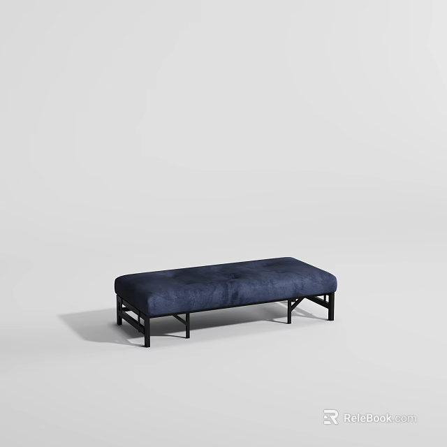 Navy Blue Upholstered Bench With Black Metal Frame And Modern Design 3d model 