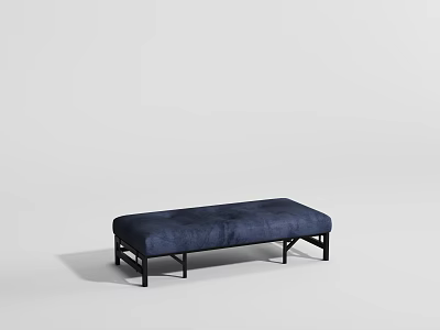 Navy Blue Upholstered Bench With Black Metal Frame And Modern Design 3d model