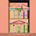 Scenic Classical Temple Model In Pink With Two Story Columns And Red Frame Background