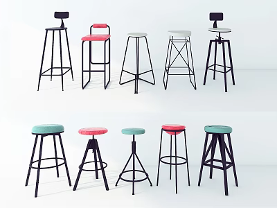 Modern Bar Stools With Various Designs Colorful Seats And Metal Frames 3d model