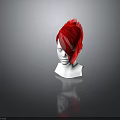 White Head Mannequin Showcasing Vibrant Red Short Layered Hair Wig Style