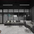 Modern Office Workspace With Long Desks Computers Green Plants And Bookshelves