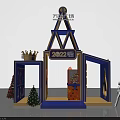 Blue China Pavilion Exhibition Booth With 2023 Sign Christmas Trees And Figure Model