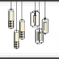 Modern Rectangular Chandeliers With Metal Frames And Glass Shades For Interior Illumination Design 3d model