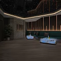 Modern Bar Interior With Starry Ceiling Large TV Screen Pool Table And Plants 3d model