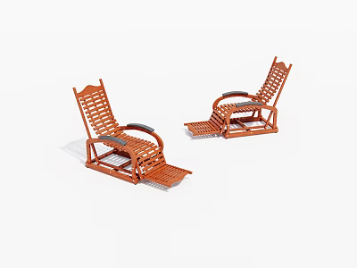Two Brown Wooden Lounge Chairs With Woven Design For Outdoor Relaxation 3d model