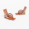 Two Brown Wooden Lounge Chairs With Woven Design For Outdoor Relaxation