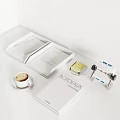 Stylish White Books and Magazines Display With Coffee Cup Sticky Notes And Business Card Holder