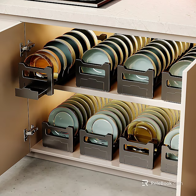 Modern Beige Bathroom Cabinet With Metal Dividers And Lighted Interior For Organized Storage 3d model 