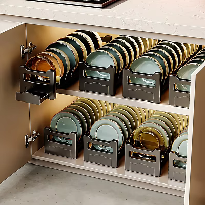 Modern Beige Bathroom Cabinet With Metal Dividers And Lighted Interior For Organized Storage 3d model