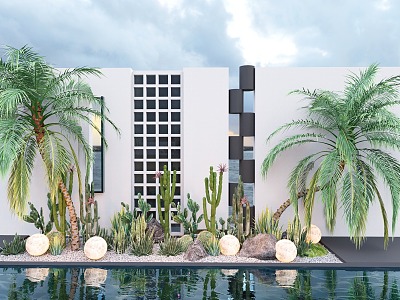 Modern cactus courtyard sketch plant landscape landscaping stone tropical plant combination plant pile model