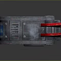 Futuristic Mechanical Device With Red Circular Rings And Blue Illuminated Panels