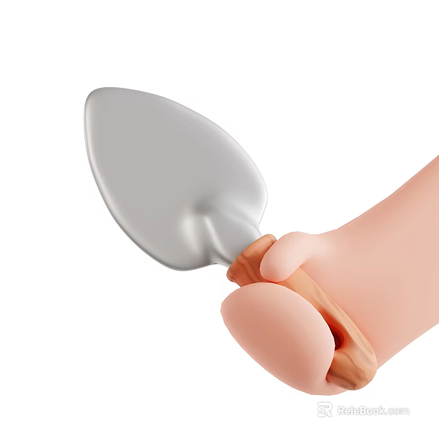 Cartoon Game or Movie Character Hand Holding Silver Spatula With Brown Handle 3d model 