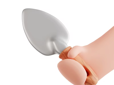 Cartoon Game or Movie Character Hand Holding Silver Spatula With Brown Handle 3d model