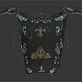 Black Decorative Vessels With Symmetrical Wing Shaped Tops And Blue Gold Patterns