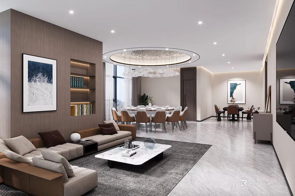 Modern Luxury Private Room With Sofa Chandelier And Dining Table 3d model