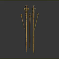 Ancient Golden Metal Weapons Collection Featuring Various Lengths And Decorative Tops