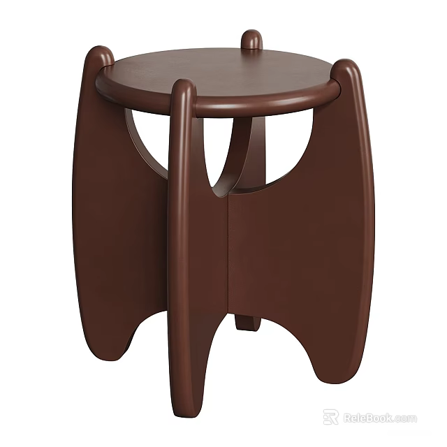 Modern Dark Brown Solid Wood Round Side Table With Unique Curved Frame For Home Decor 3d model 