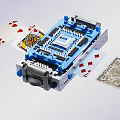 Blue Mechanical Card Shuffling Machine With Hearts Cards And Silver Elements 3d model