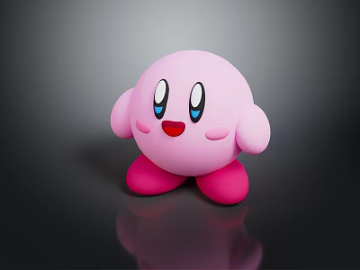 Cute Pink Cartoon Character With Big Blue Eyes Red Mouth And Round Body 3d model