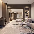 Modern Hotel Guest Room Interior Design With Sofa Coffee Table Carpet And Bed