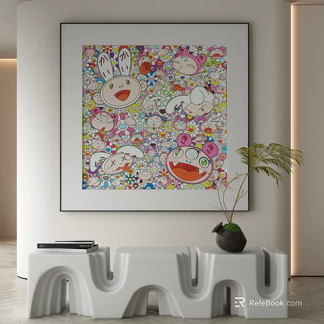 Vibrant Abstract Painting With Cartoon Characters And Colorful Patterns For Living Space Decor 3d model 