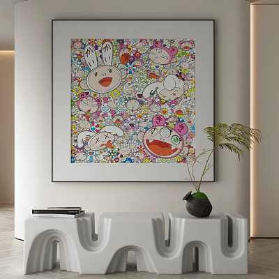 Vibrant Abstract Painting With Cartoon Characters And Colorful Patterns For Living Space Decor 3d model