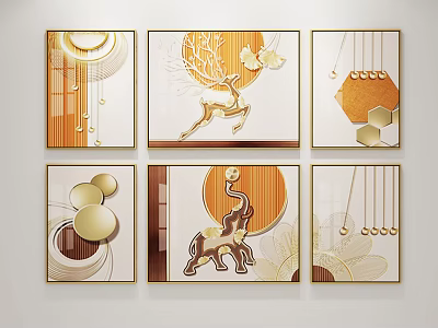 Modern Decorative Wall Art With Deer Butterfly Elephant And Geometric Patterns 3d model