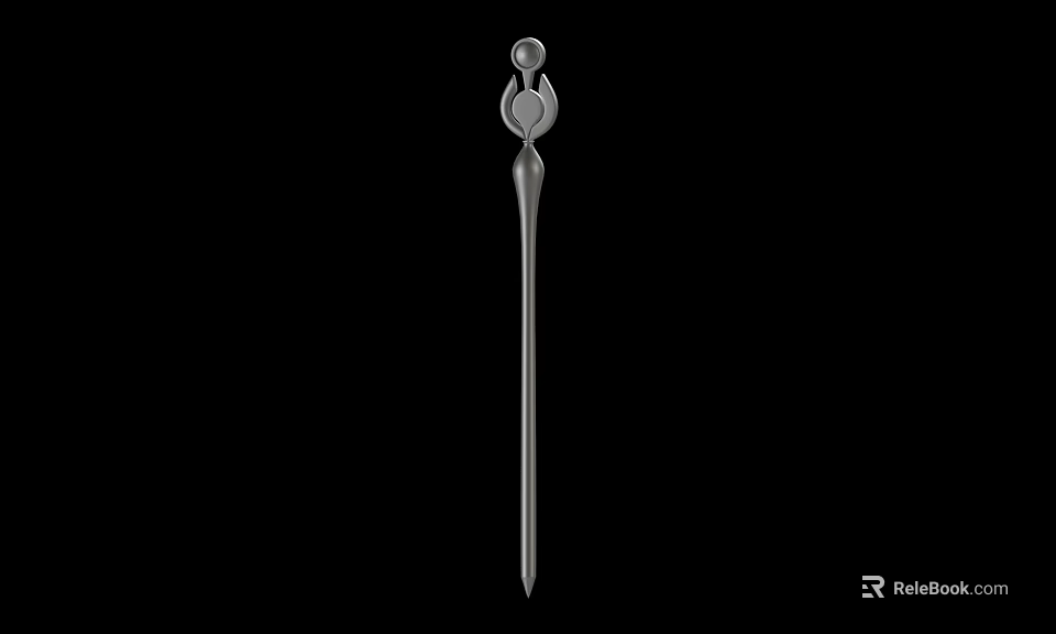 Silver Decorative Weapon With Long Handle And Ornate Top Design On Black Background 3d model 