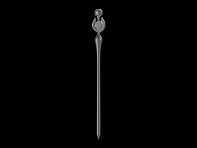 Silver Decorative Weapon With Long Handle And Ornate Top Design On Black Background 3d model