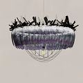 Unique Modern Chandelier Featuring Feather Accents Purple Blue Hues And Black Top Ornaments
