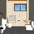 Public Restroom With Marble Walls Wooden Ceiling Window And Clean Facilities