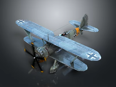 Cosmic Aerospace Biplane Model Featuring Cross Mark Blue Gray Propeller And Floats 3d model