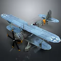 Cosmic Aerospace Biplane Model Featuring Cross Mark Blue Gray Propeller And Floats