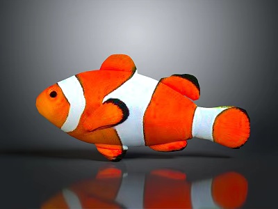 Orange White Clownfish Plush Toy With Soft Stuffed Body And Black Accents 3d model