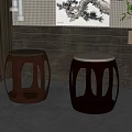 Modern Design Stools With Round Tops And Hollow Out Structure In Interior Space 3d model