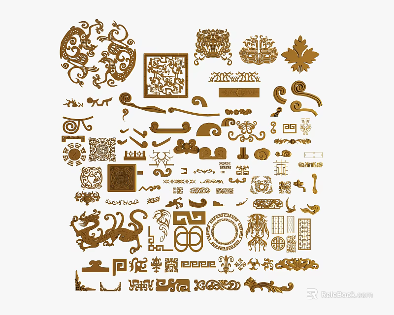 Intricate Carved Patterns Showcasing Various Decorative Floral Geometric And Animal Designs 3d model 