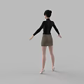Woman in Black Turtleneck and Brown Skirt Standing with Arms Outstretched in White High Heels