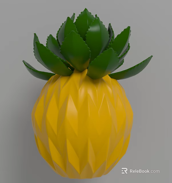 Pineapple Shaped Decorative Ornament Set With Yellow Body And Green Leaves For Home Decor 3d model 