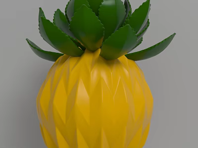Pineapple Shaped Decorative Ornament Set With Yellow Body And Green Leaves For Home Decor 3d model
