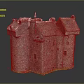 Cartoon Castle Scene With Medieval Stone Towers Gray Slate Roofs Multiple Turrets And Green Grass Foundation