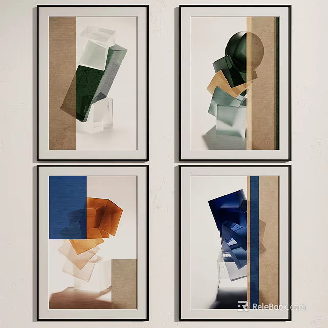 Abstract Geometric Wall Art With Colorful Shapes In Multiple Frames 3d model