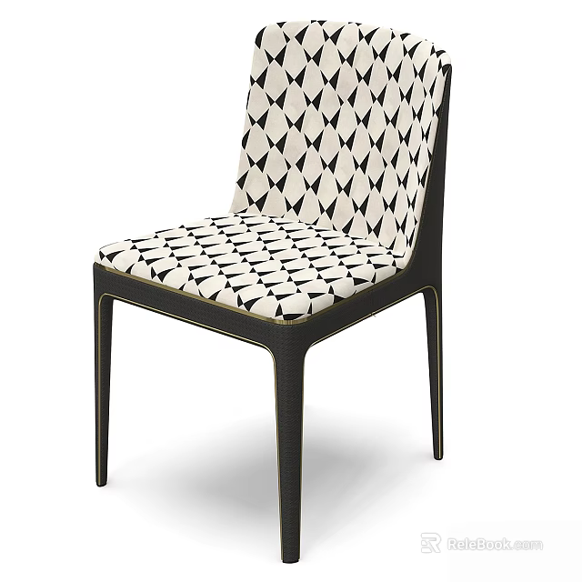 Stylish Dining Chair With Black And White Diamond Pattern And Black Frame Design 3d model 