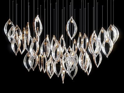 Modern Elegant Chandelier With Crystal Leaf Shaped Glass Hanging Illuminated Design 3d model