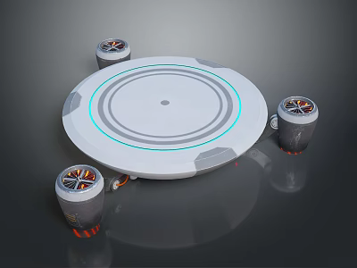 Innovative Circular Platform Design With Blue Circular Lines And Four Cylindrical Devices 3d model